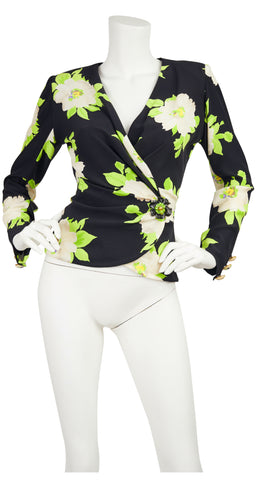 1997 S/S Floral Crêpe de Chine Wrap Blouse