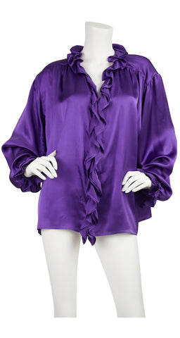 1988 S/S Documented Purple Ruffle Silk Blouse