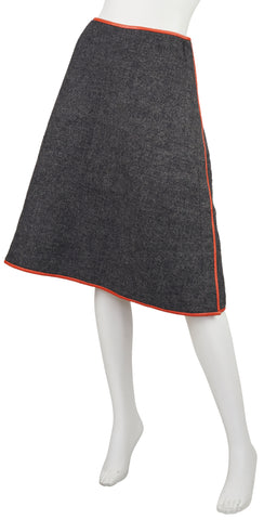 1960s Sills Gray Wool Leather Trim A-Line Skirt