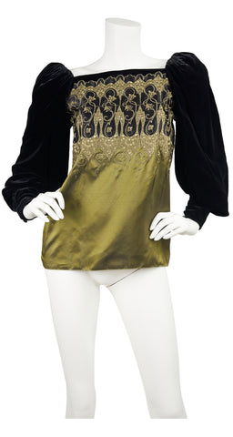 1981 Documented Velvet & Silk Taffeta Gold Threaded Blouse