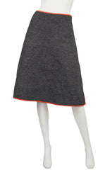 1960s Sills Gray Wool Leather Trim A-Line Skirt