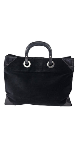 1970s Italian Black Velvet & Leather Hand Bag