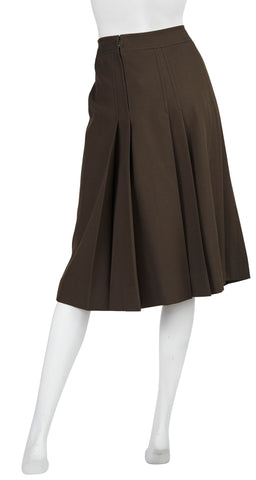 1970s Horsebit Brown Wool Pleated Skirt