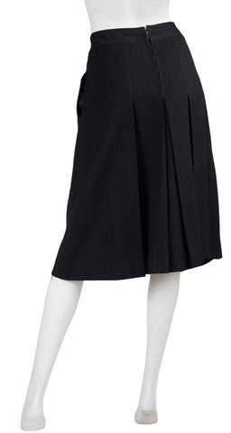 1970s Horsebit Black Wool Pleated Skirt