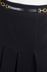 1970s Horsebit Black Wool Pleated Skirt
