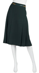 1970s Horsebit Dark Green Wool Pleated Skirt