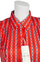 1970s Deadstock Red Chain-Link Cotton Jersey Blouse