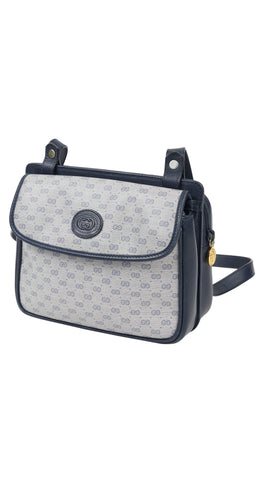 1980s Navy Monogram Canvas and Leather Shoulder Bag