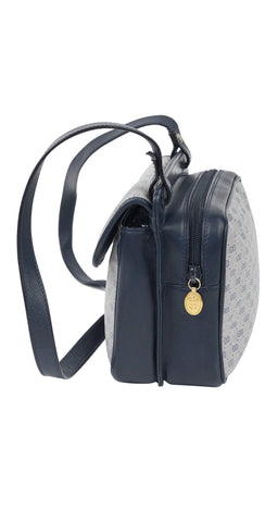 1980s Navy Monogram Canvas and Leather Shoulder Bag