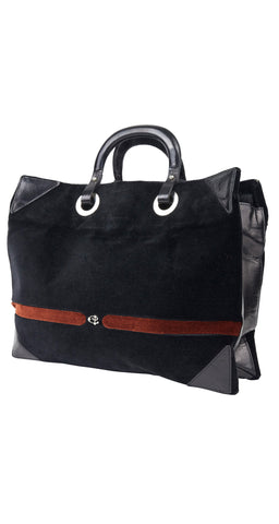 1970s Italian Black Velvet & Leather Hand Bag