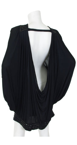 1980s Sequin Black Cocoon Backless Tunic Mini Dress