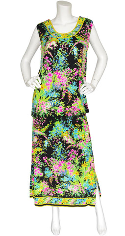 1970s Floral Jersey Top & Maxi Skirt Set