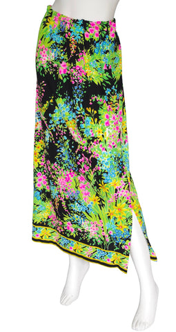 1970s Floral Jersey Top & Maxi Skirt Set