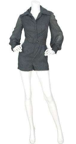 1960s Black Polka-Dot Romper & Ostrich Feather Skirt