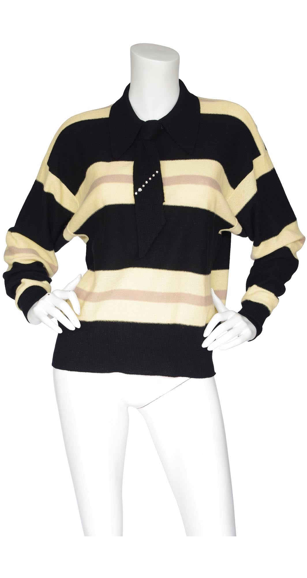 1985 F/W Runway Ascot Tie Striped Wool Sweater