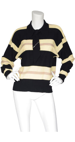 1985 F/W Runway Ascot Tie Striped Wool Sweater