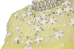 Intricately Beaded Yellow Jersey Evening Gown