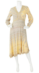 1970s Peach Silk Jersey Asymmetrical Hem Dress