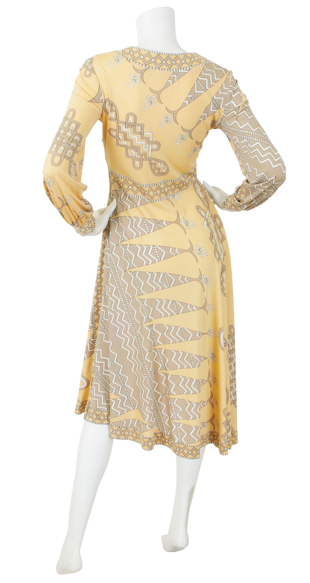1970s Peach Silk Jersey Asymmetrical Hem Dress