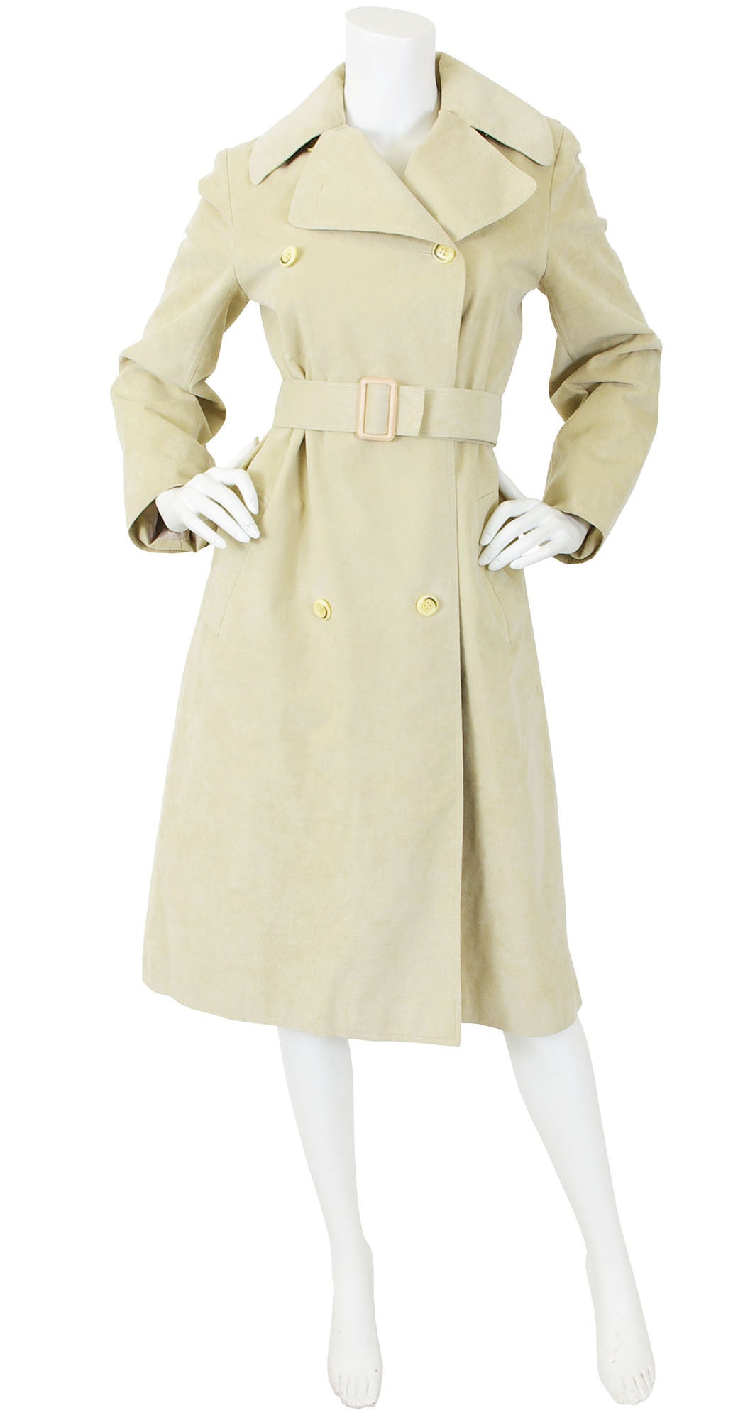 c. 1972 Iconic Beige Ultrasuede Double Breasted Trench Coat