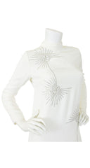 1960s Rhinestone Starburst White Evening Dress
