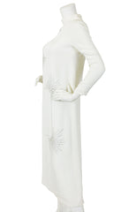 1960s Rhinestone Starburst White Evening Dress