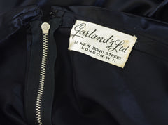 1940's Sequin Plunge Neck Black Liquid Satin Halter Gown