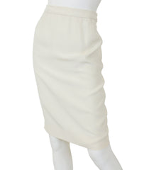 1980s Rhinestone Bow Cream Ribbed Silk Skirt Suit