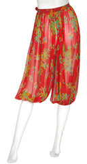 1973 Red Floral Silk Chiffon Harem Pants