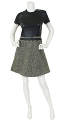 1960s Mod Black Scalloped Leather & Wool Tweed Dress