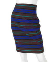 1980s Striped Ribbed Wool Velvet Trim Skirt Suit