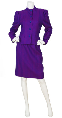 1980s Purple & Magenta Chevron Wool Skirt Suit