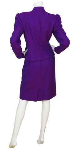1980s Purple & Magenta Chevron Wool Skirt Suit