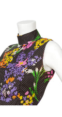 1970s Black Polka-Dot & Floral Maxi Dress