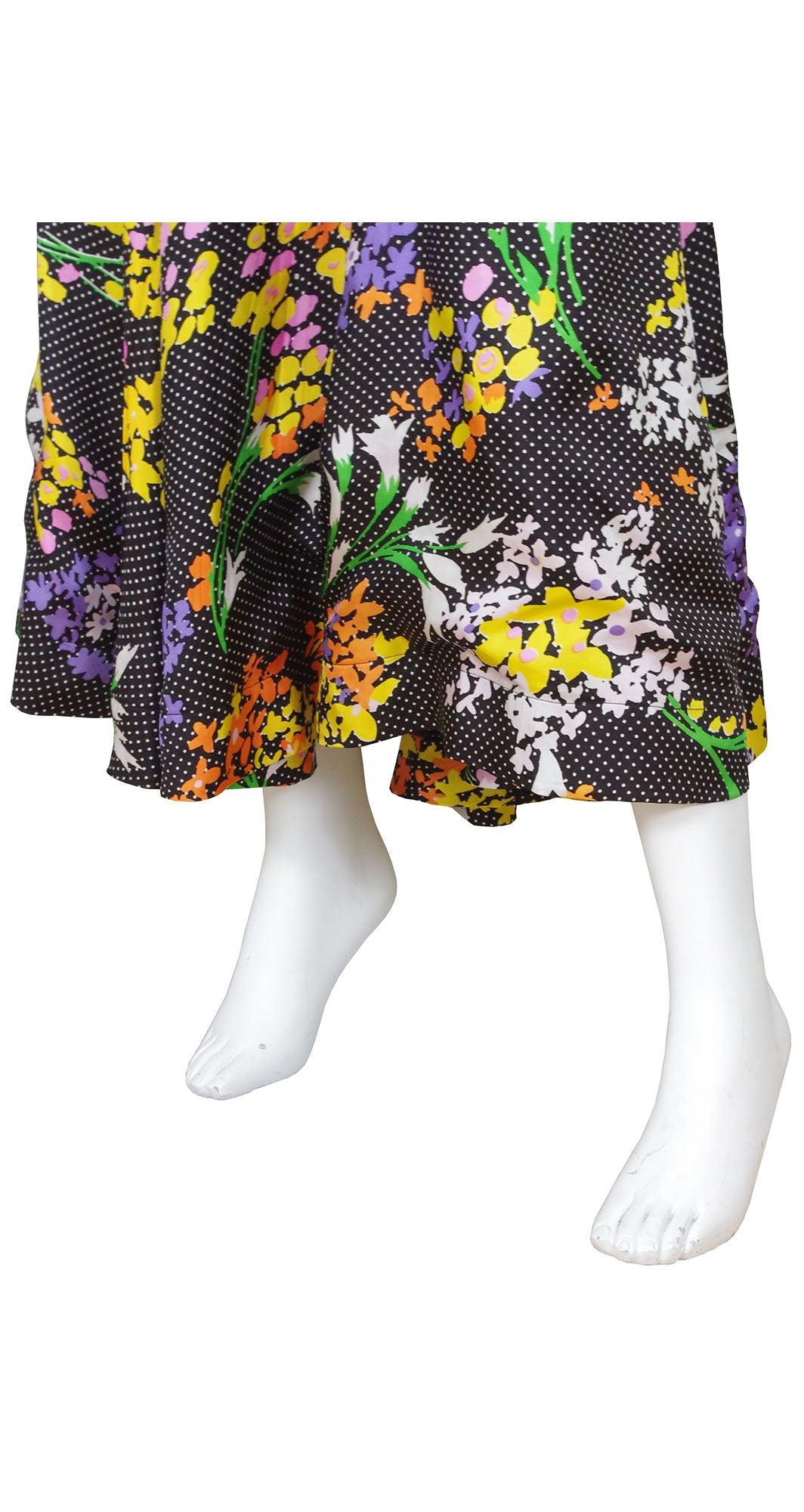 1970s Black Polka-Dot & Floral Maxi Dress