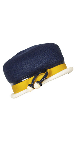 1960s Mod Pussy Willow Navy & Yellow Straw Hat