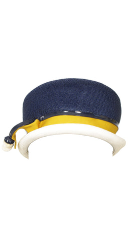 1960s Mod Pussy Willow Navy & Yellow Straw Hat