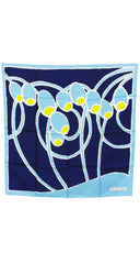 1960s Blue Abstract Floral Silk Twill Scarf