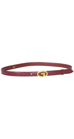 1970s Gold "G" Buckle Burgundy Leather Unisex Belt