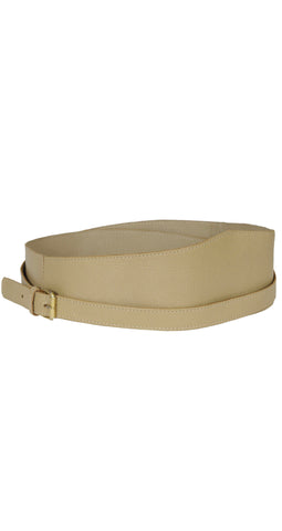 1980s Wide Tan Leather Obi Style Belt