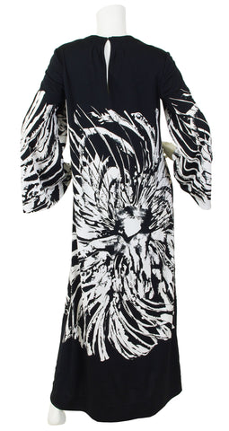 1970s Abstract Black and White Jersey Caftan Dress