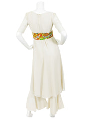 1970 Haute Couture Cream Silk Chiffon Tassel Jumpsuit