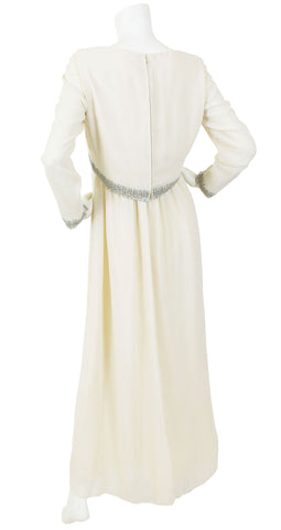 1960s Beaded Cream Chiffon Evening Gown