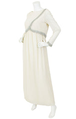 1960s Beaded Cream Chiffon Evening Gown