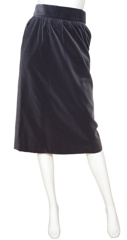 1970s Gray Velvet High Waisted Skirt
