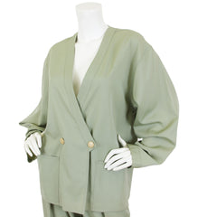 1980s Green Worsted Wool Trouser Suit