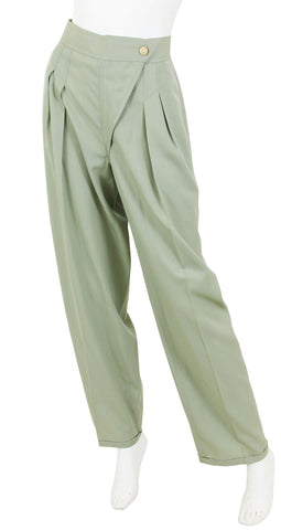 1980s Green Worsted Wool Trouser Suit