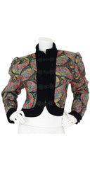 1980s Floral Paisley Quilted Wool Velvet Trim Jacket