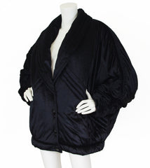 1980s Dramatic Oversized Black Velvet Puffy Coat