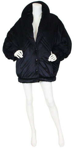 1980s Dramatic Oversized Black Velvet Puffy Coat